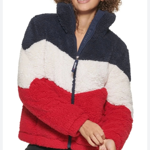 STUNNING TOMMY HILFIGER CHEVRON  BLOCK SHERPA JACKET - Picture 2 of 13